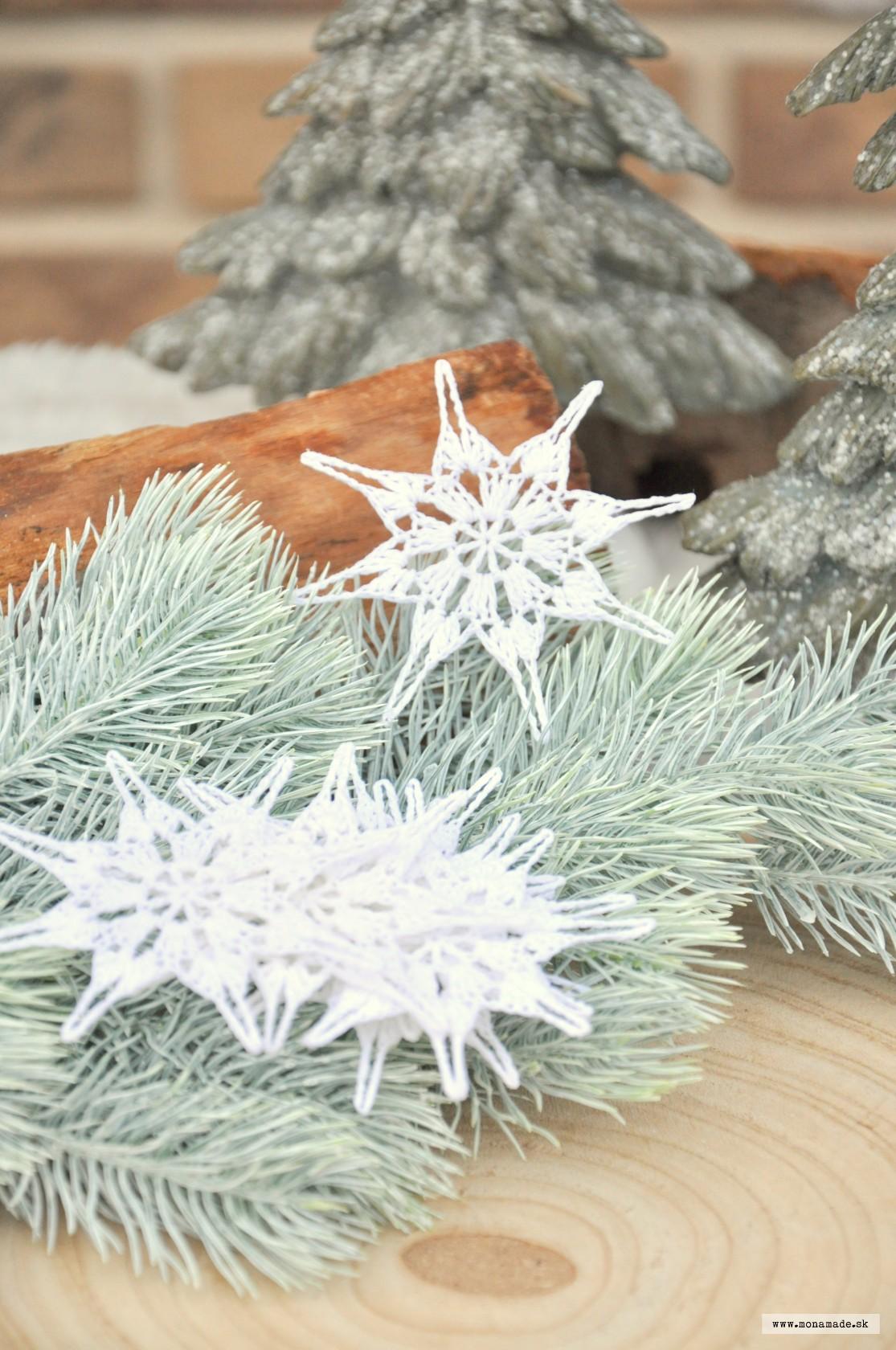 Biela háčkovaná vločka, priemer 8cm