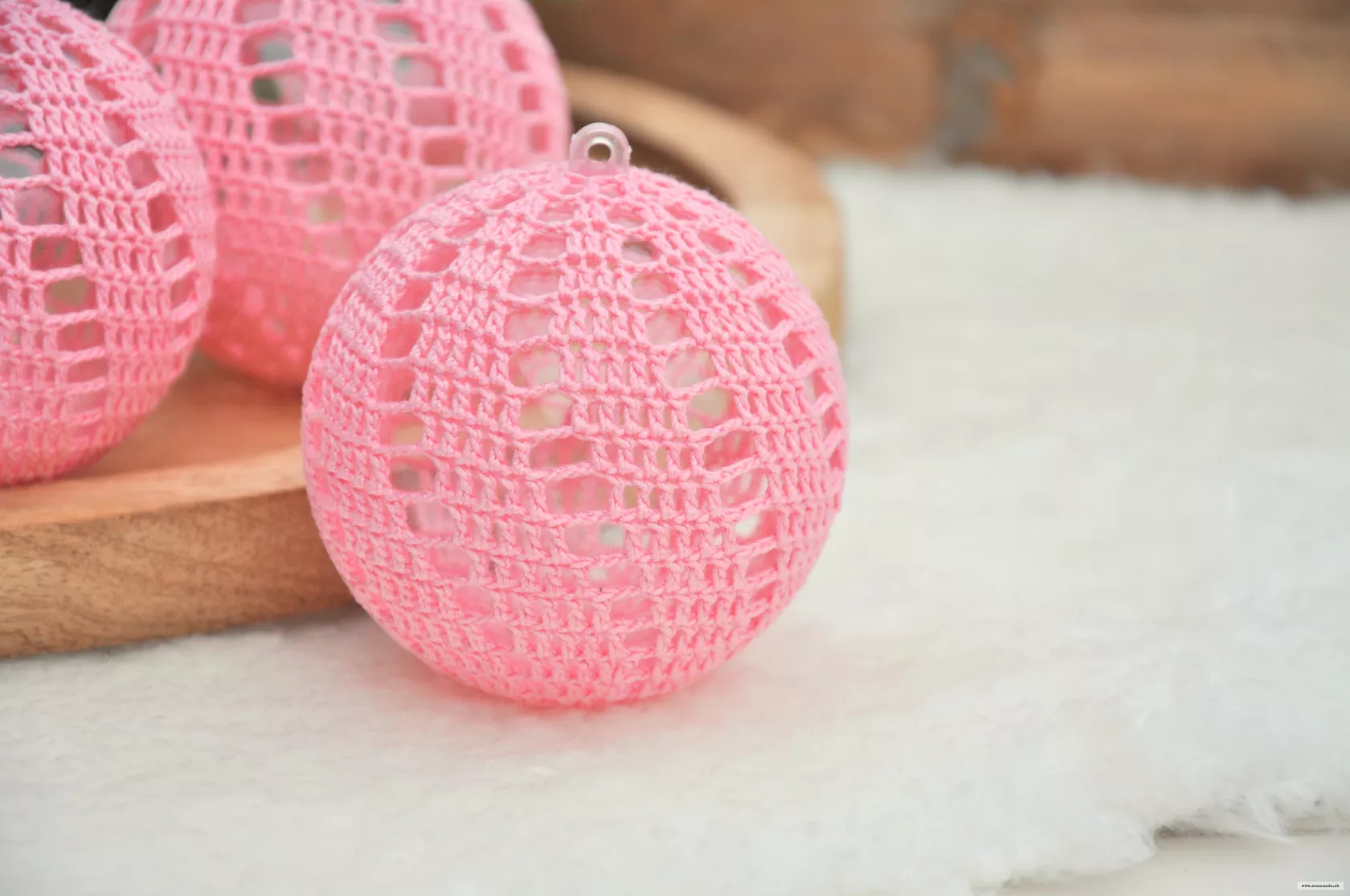 Ružové háčkované gule, sada 4kusov, v darčekovej krabičke 2