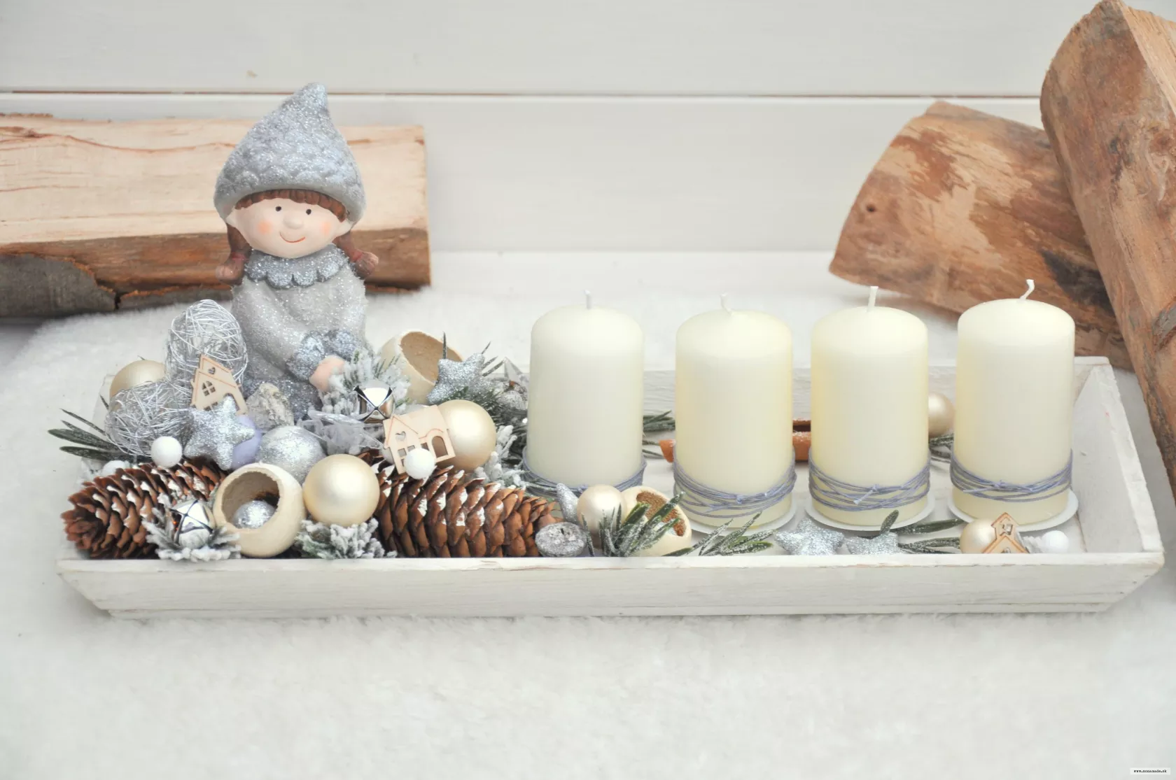 adventný podnos, smotanovo-strieborný
