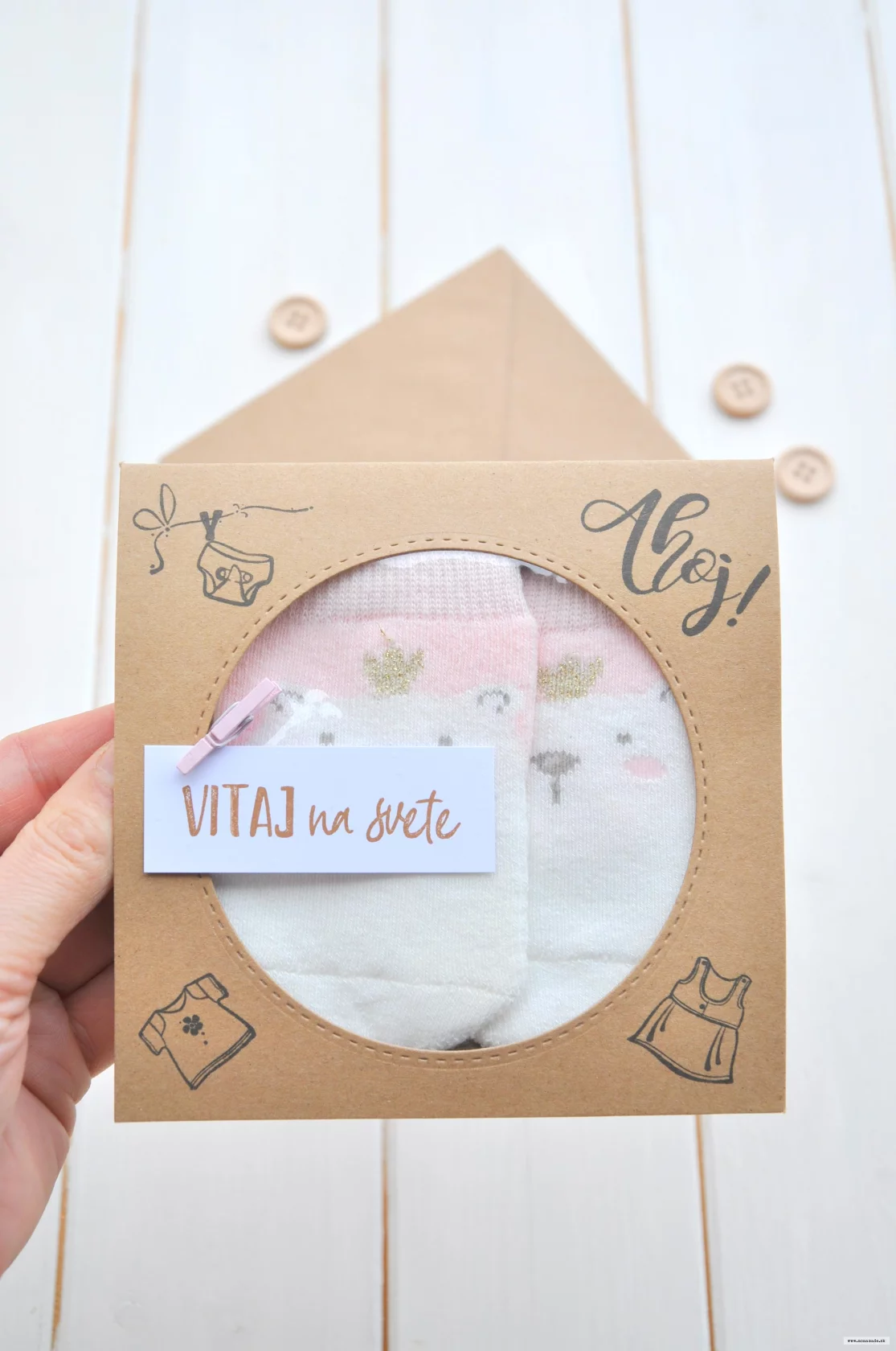 otvárací pozdrav s ponožkami, pre dievčatko