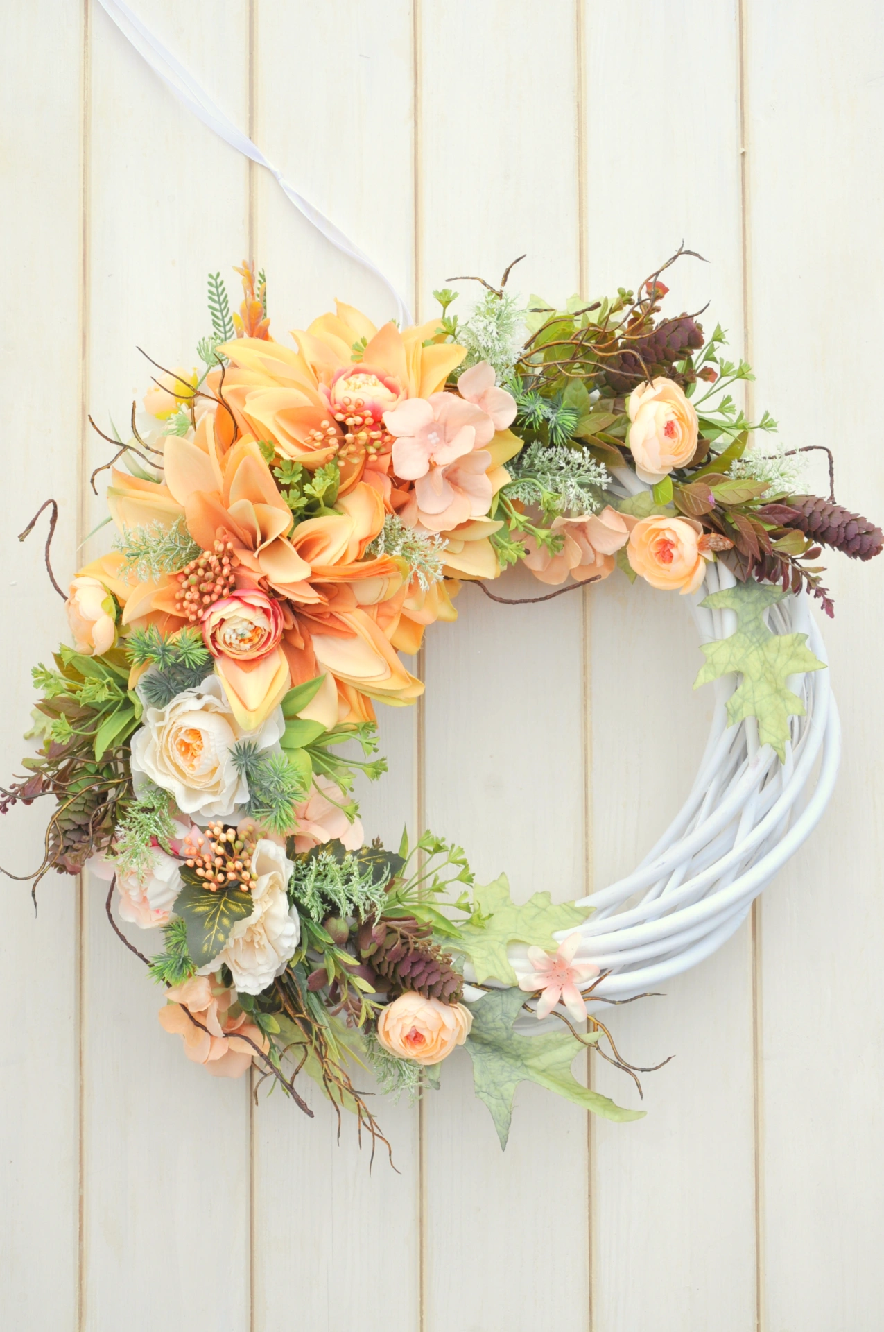 Veniec v oranžových odtieňoch, s kvetinkami 3