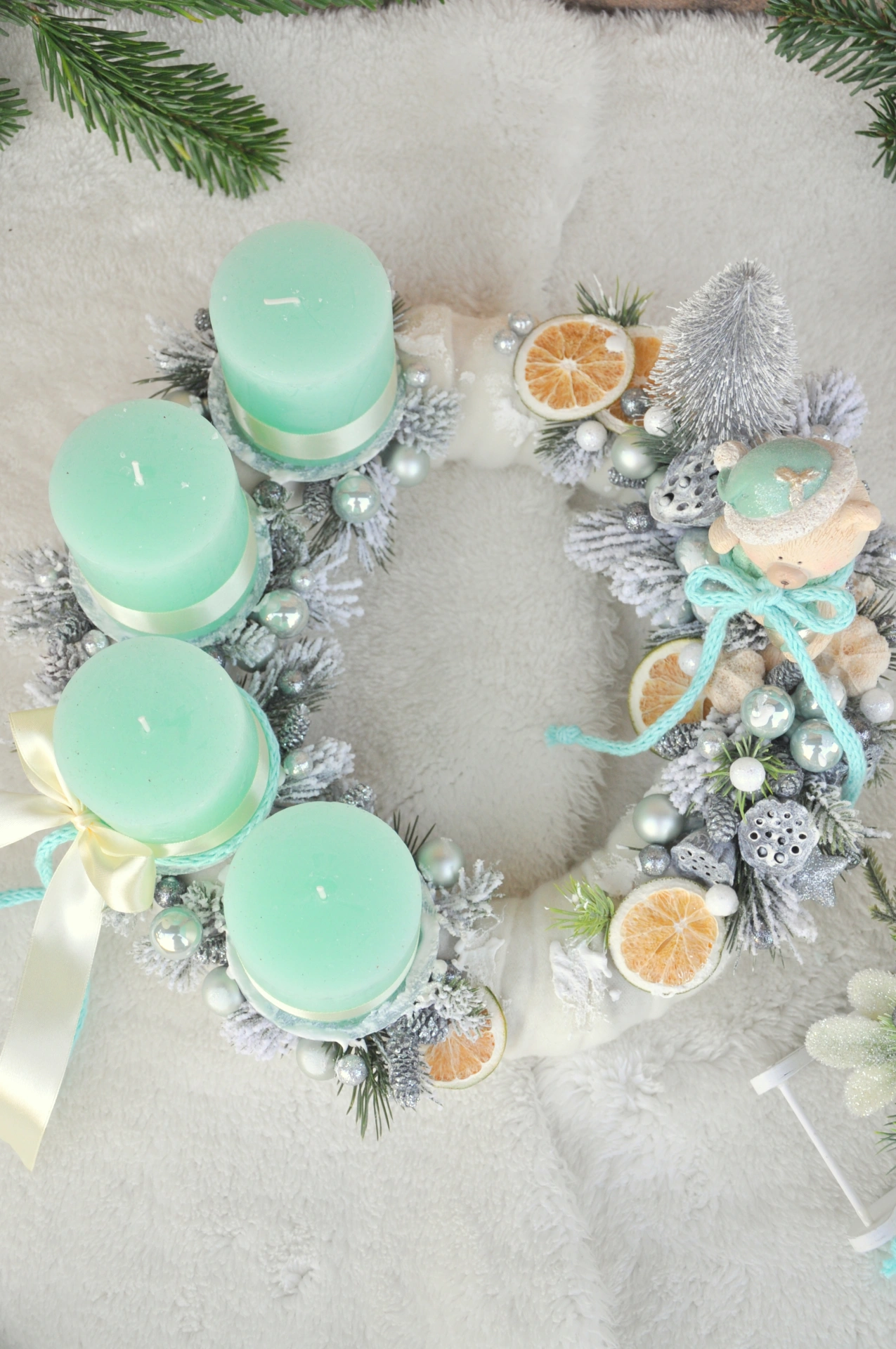 vianočná sada, adventný veniec a sane so sviečkou 2