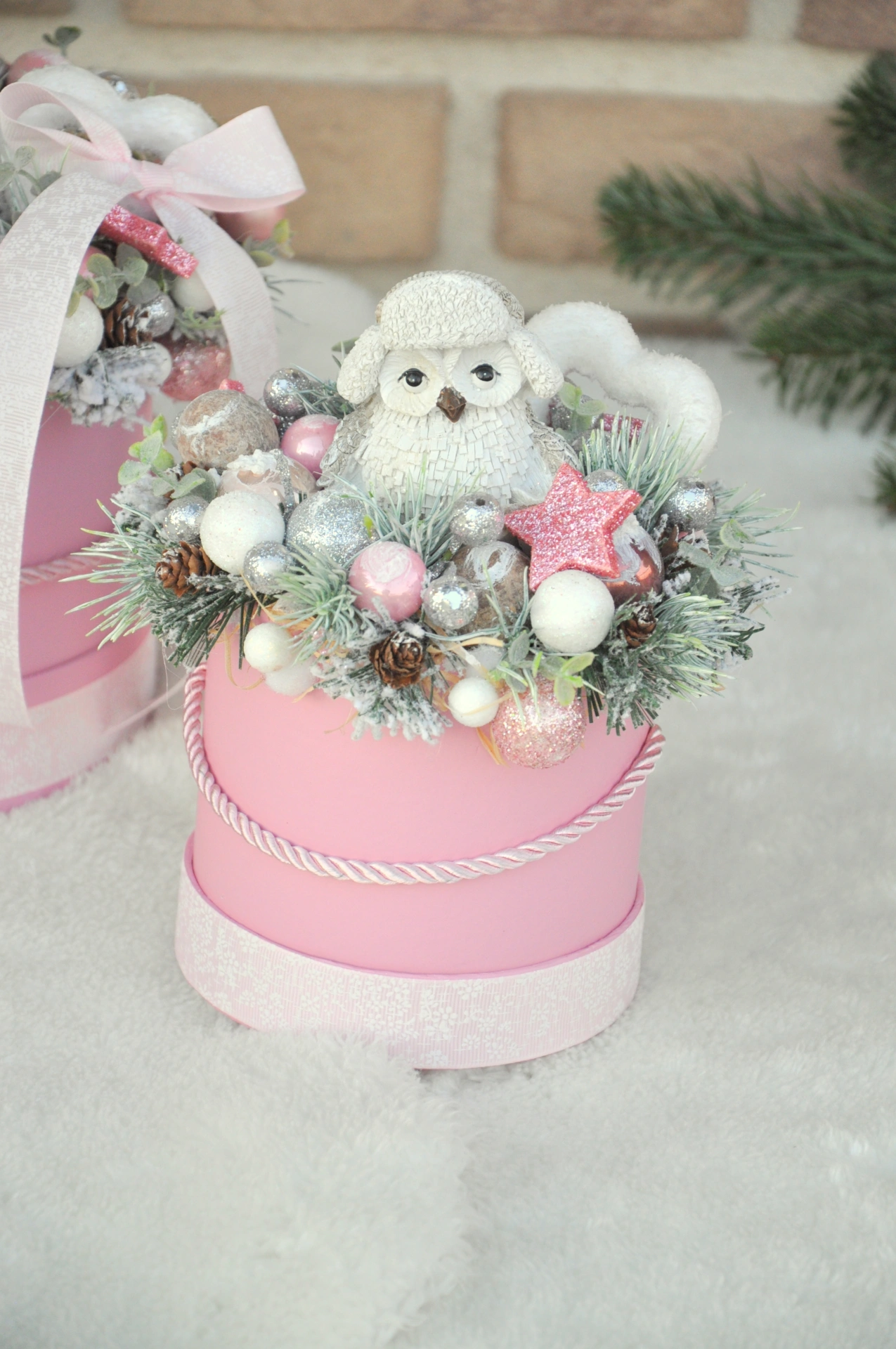 vianočná sada boxov, adventný svietnik a vianočná dekorácia so sovičkou 2