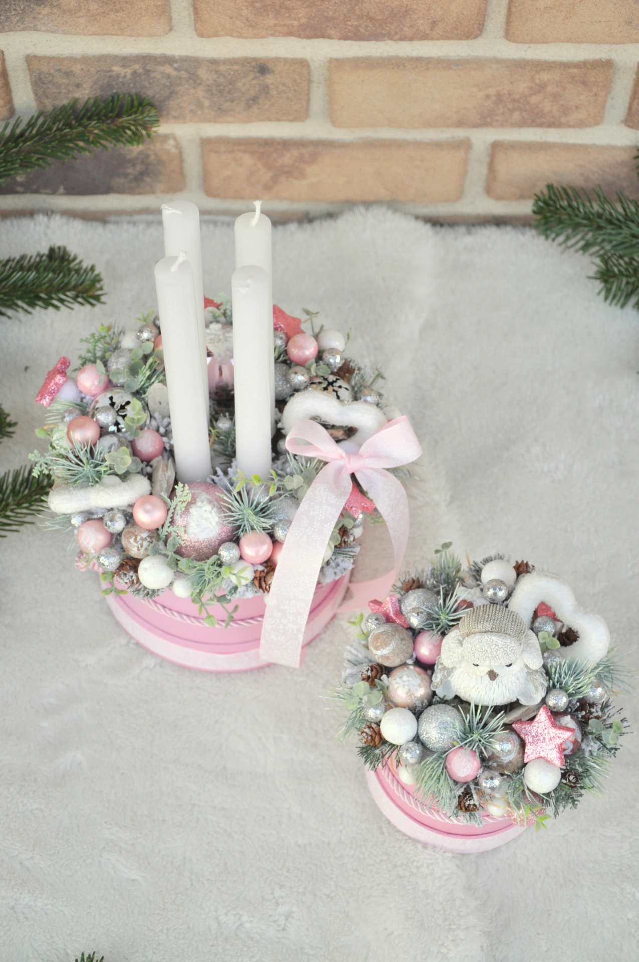 vianočná sada boxov, adventný svietnik a vianočná dekorácia so sovičkou 4