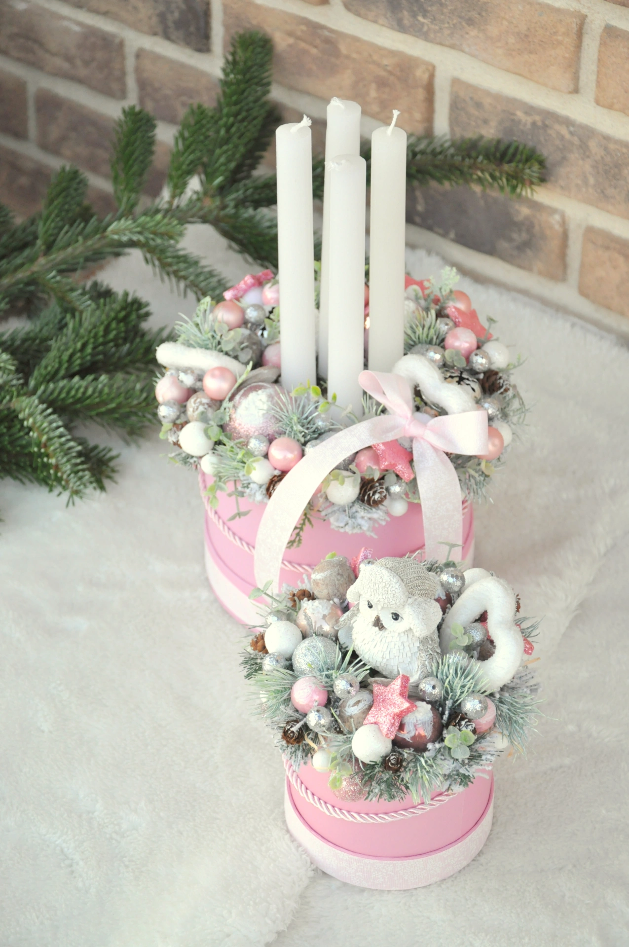 vianočná sada boxov, adventný svietnik a vianočná dekorácia so sovičkou 5