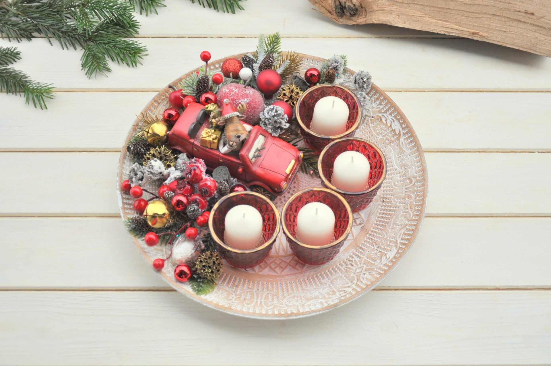 Drevený adventný podnos na 4 čajové sviečky 2