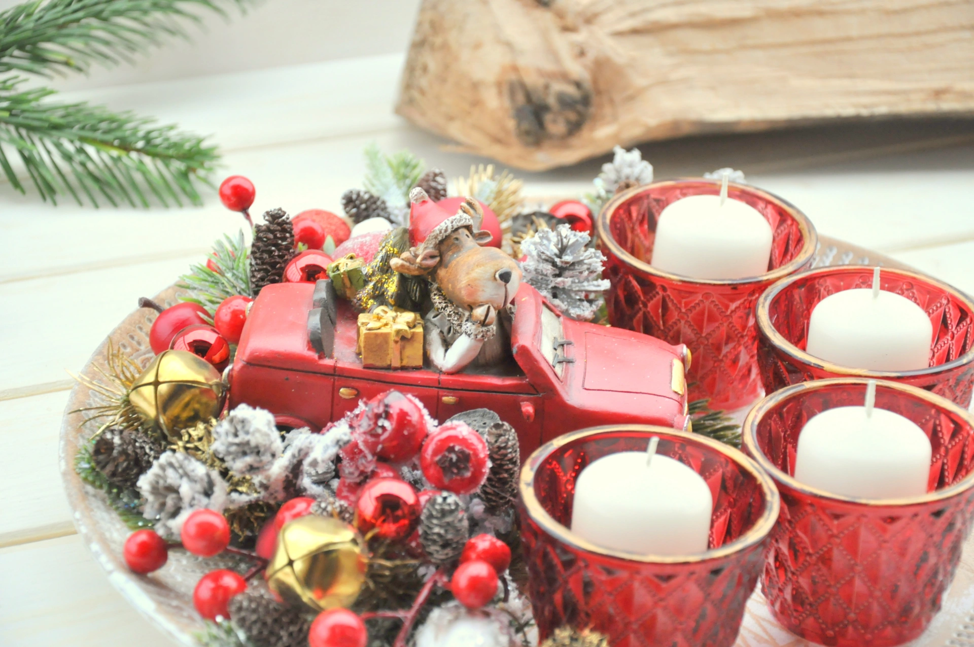 Drevený adventný podnos na 4 čajové sviečky 3