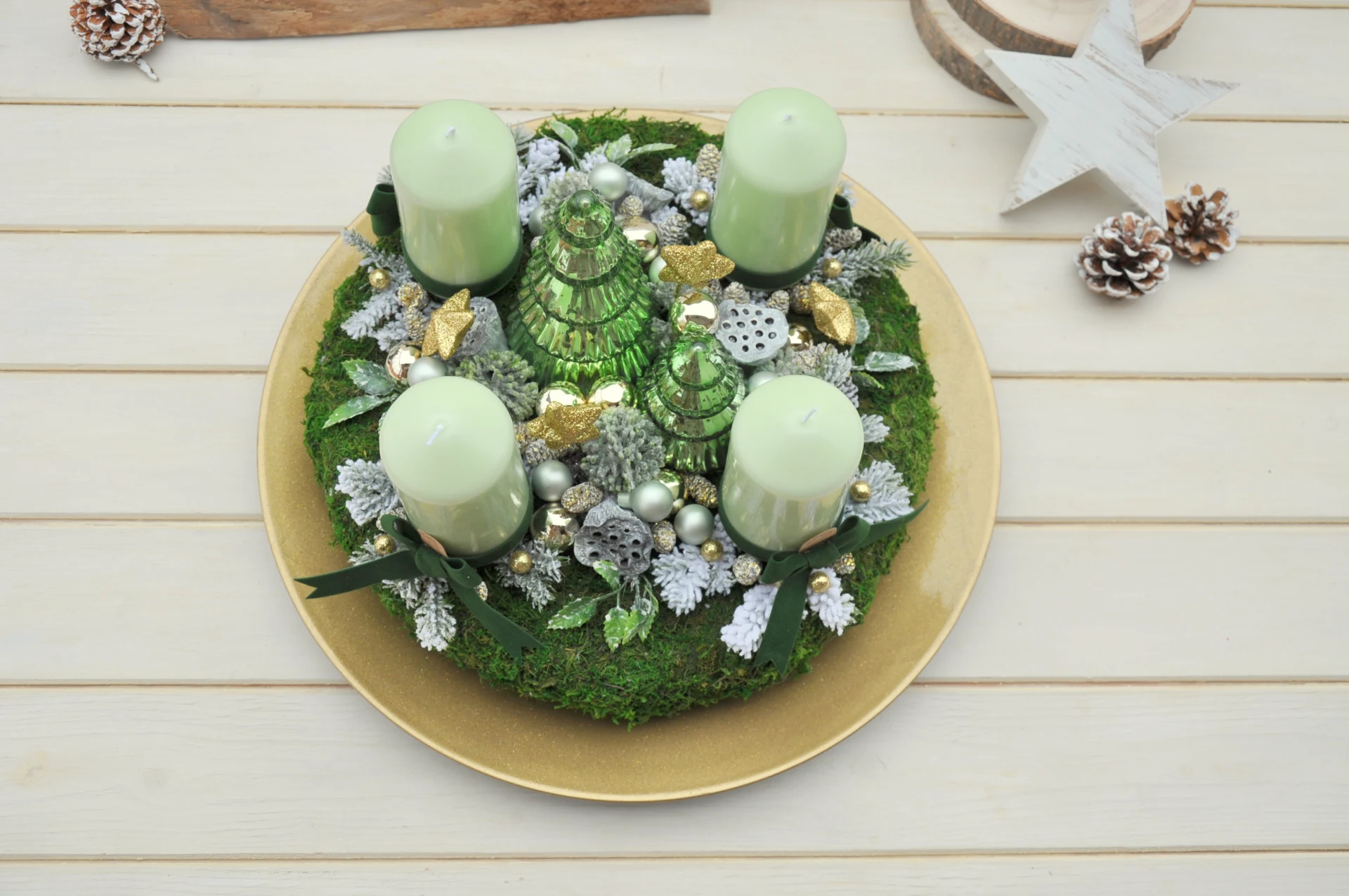 adventný podnos, v zelenom-zlatom prevedení 2