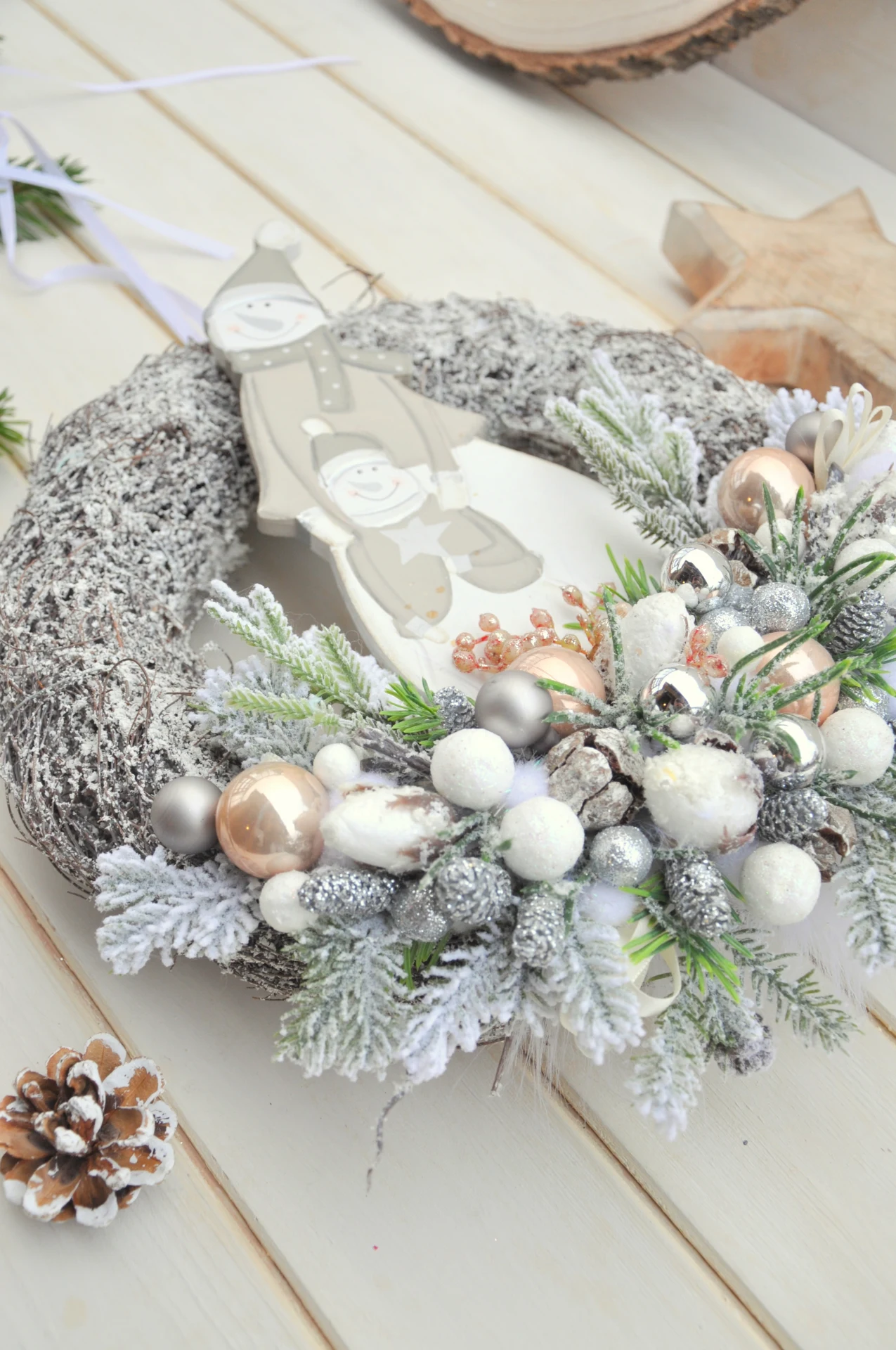 Zimný veniec so snehuliakmi 3