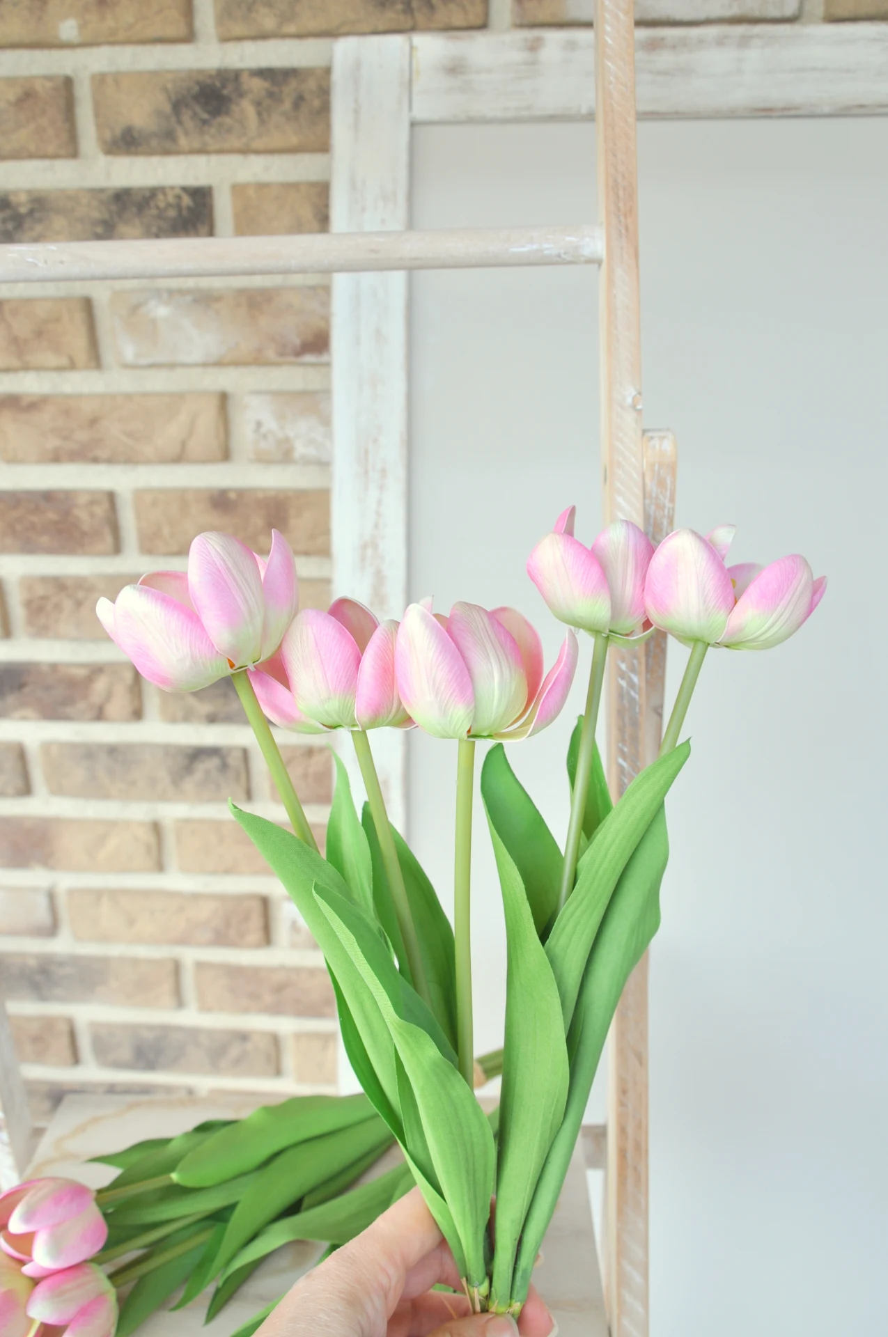 Kytica rozkvitnutých tulipánov, umelá, zväzok 5kusov, ružový 3