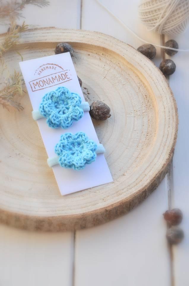 Gumičky do vlasov, modré kvetinky, 2kusy 2