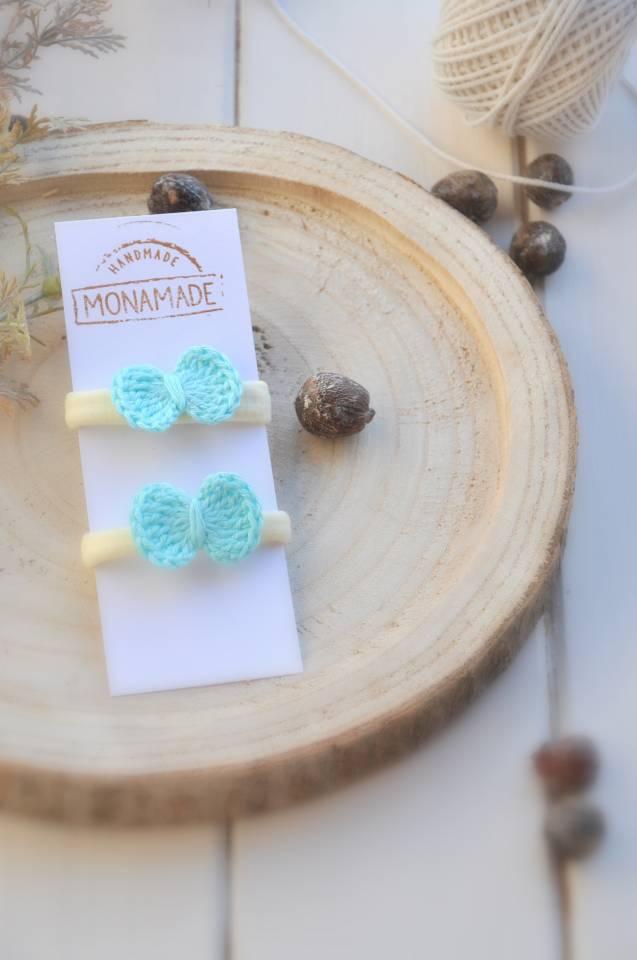 Gumičky do vlasov, mentolové mašličky, 2kusy 2