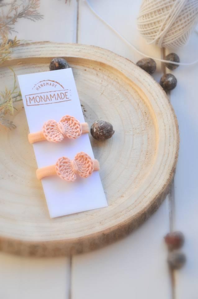 Gumičky do vlasov, béžové mašličky, 2kusy 2