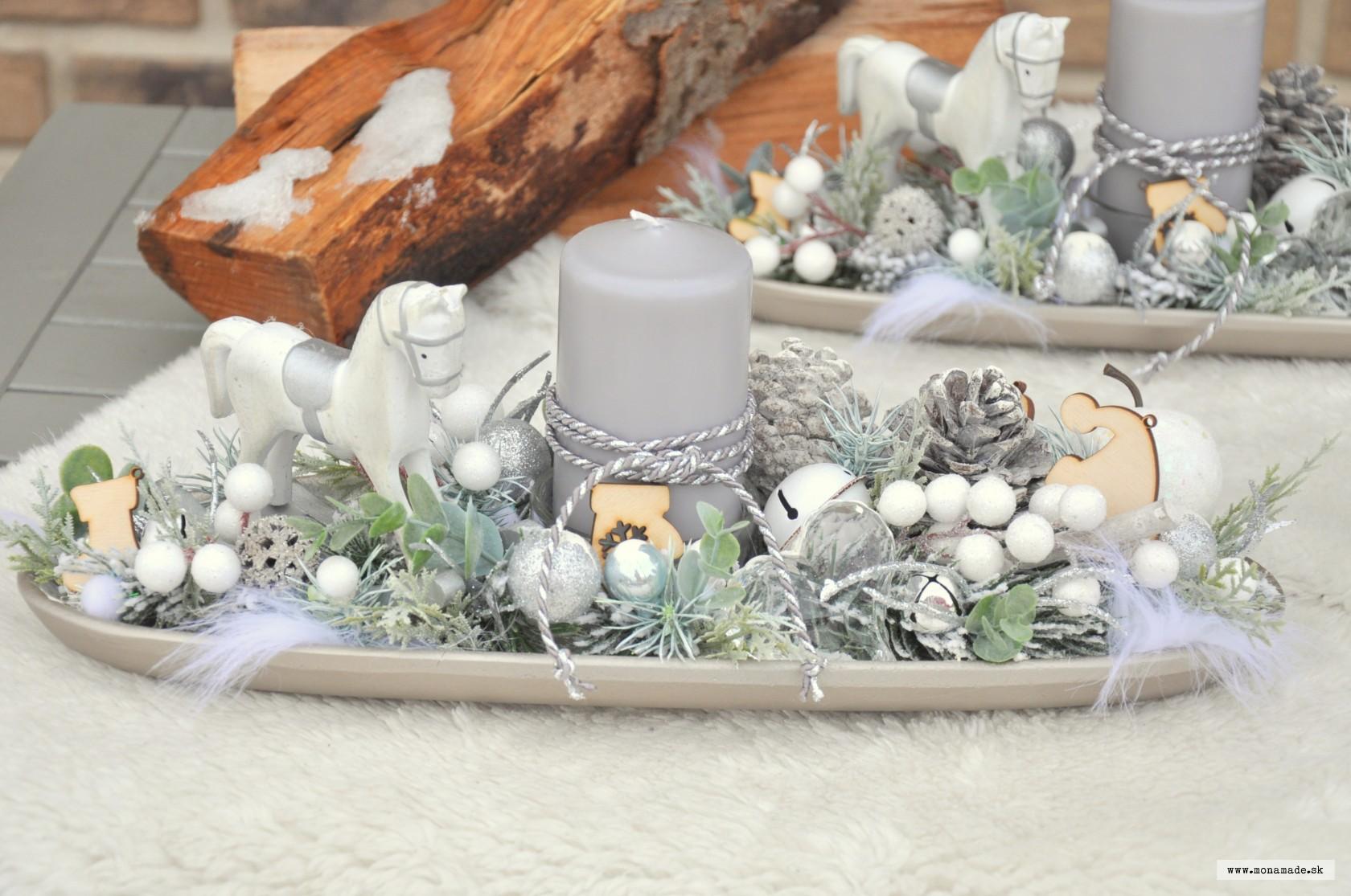 Podlhovastý zimný svietnik, bielo-šedo-strieborný 2