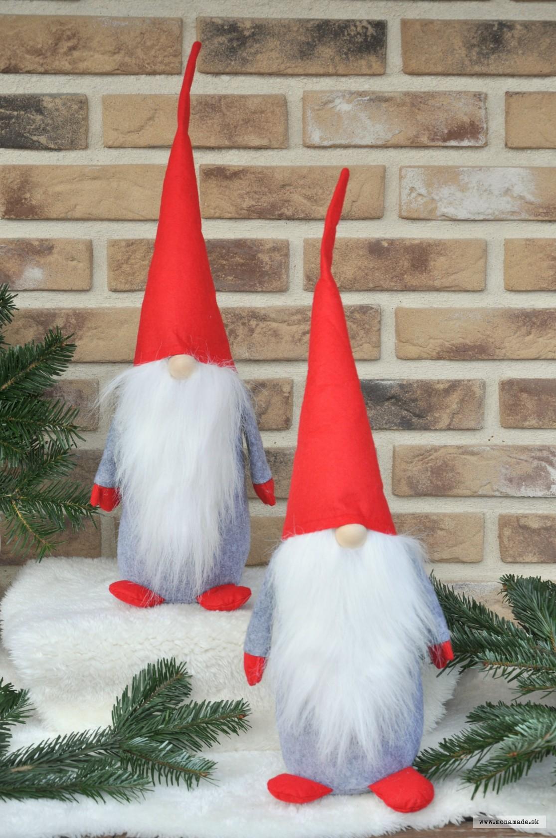 Vianočný škriatok, červeno-šedý, 60cm