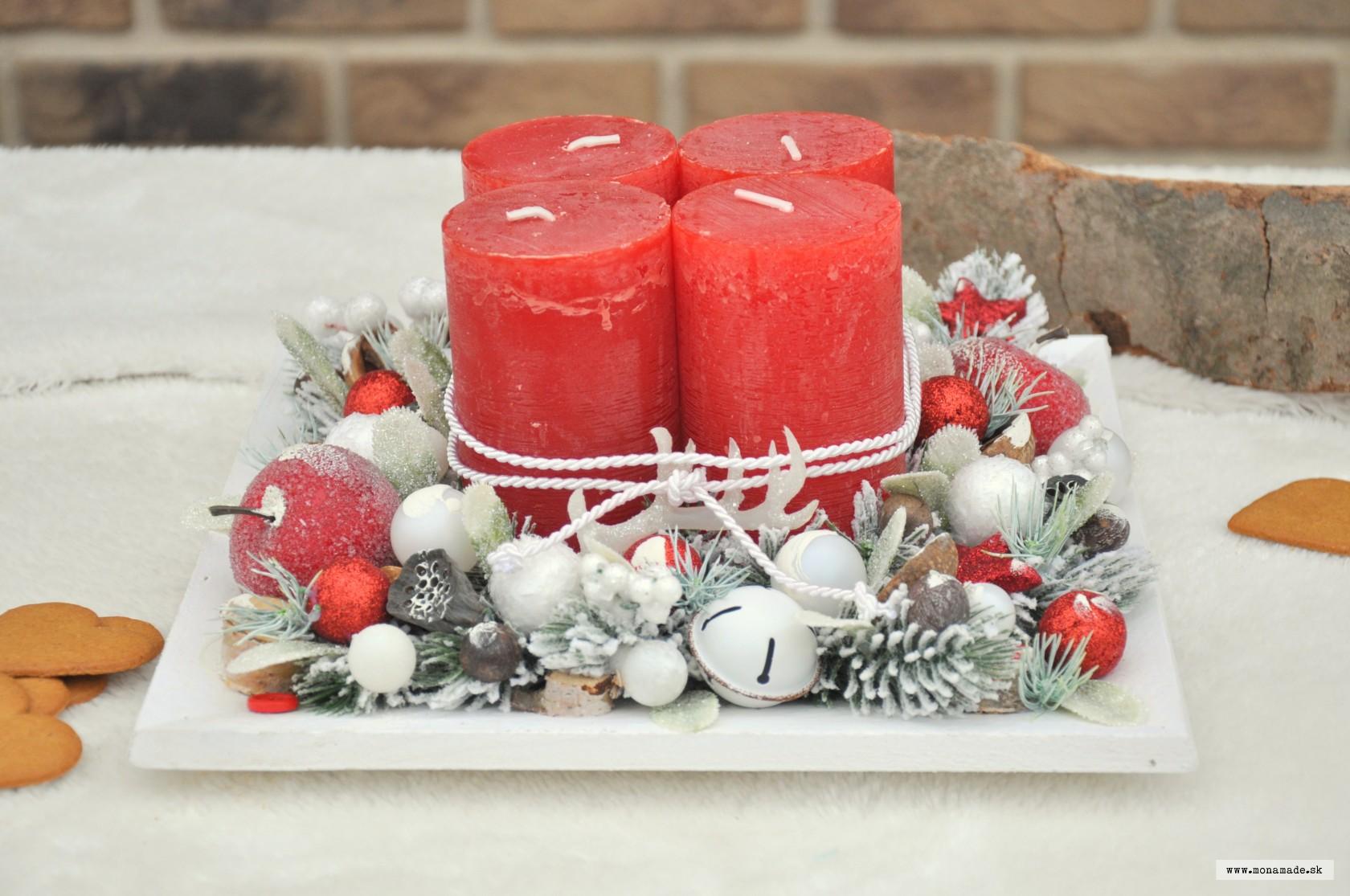 adventný drevený podnos, bielo-červený1